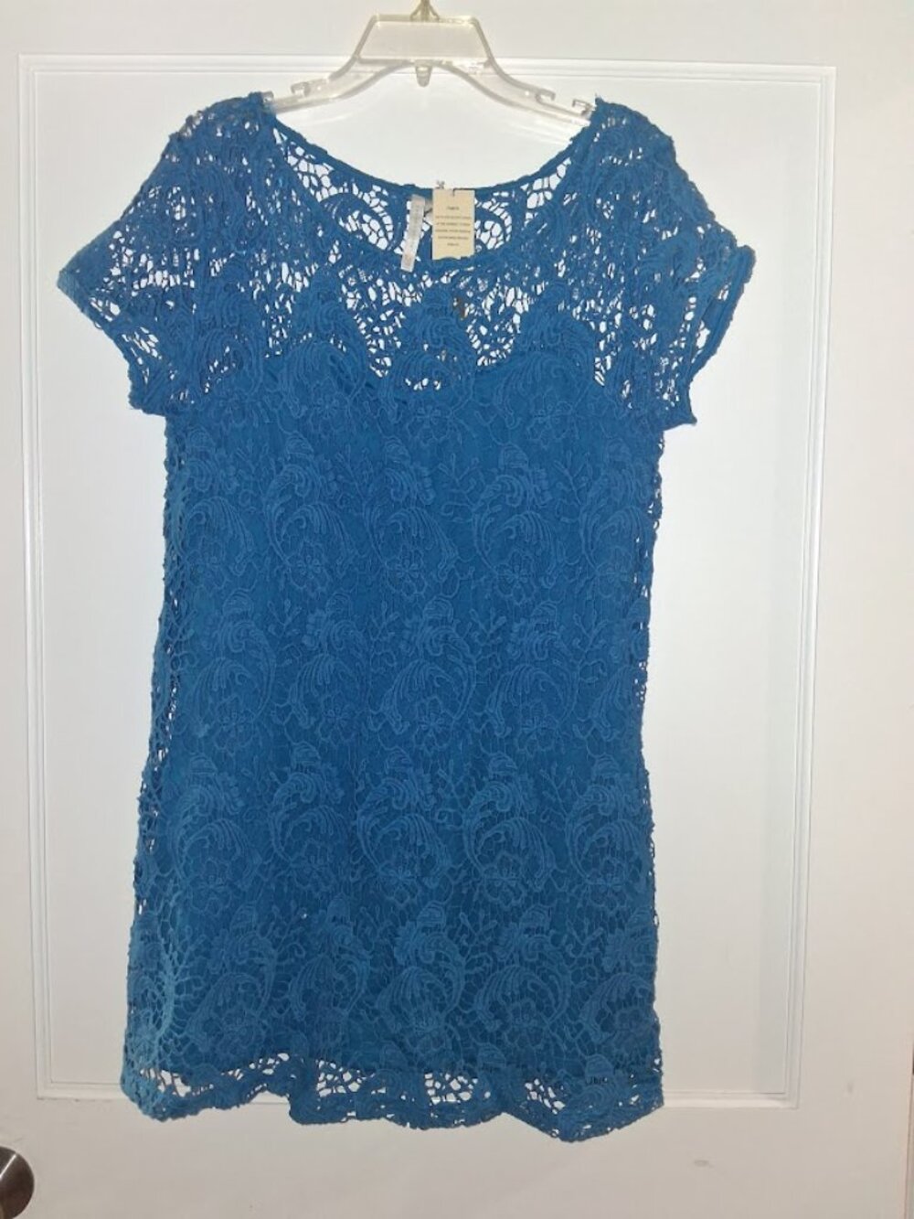 LC Lauren Conrad Sweetheart Neckline Blue Crochet Mini Dress NWT Sz 16